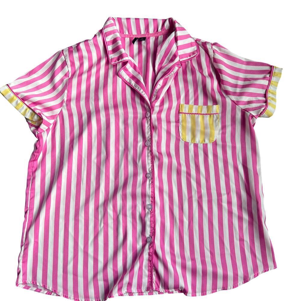 Kensie Pink & White Striped Button Pajama Shorts Set XL - Picture 2 of 12